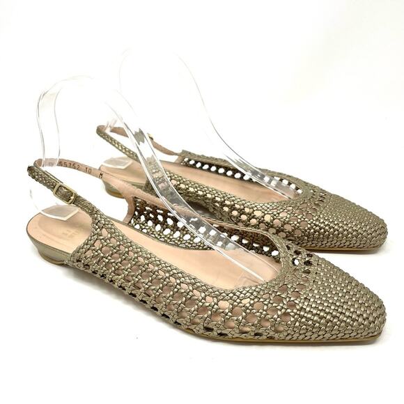 Stuart Weitzman Gold Woven Slingback Ballet Flats Almond Toe Women's Sz 10 $395 - Picture 2 of 9